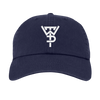 Navy blue WTP Dad Hat featuring a minimalist white geometric logo design centered on the front. Classic unstructured baseball cap style with a curved brim and adjustable closure for comfortable everyday wear.